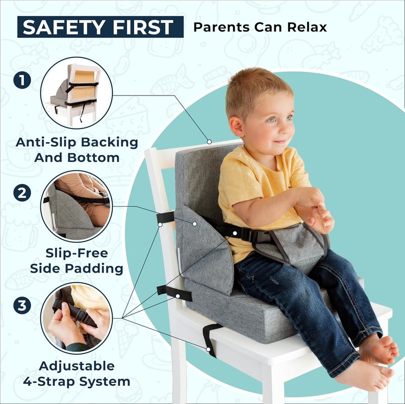 Zedora Toddler Booster Seat for Dining Table Kitchen Chair - High Portable Cushion Child Kids Seats, Restaurant Eating Chair with Adjustable Straps & Non-Slip Base - Image 2